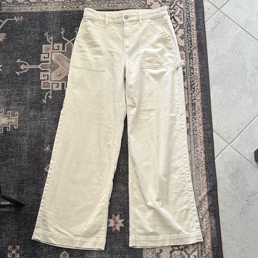 American Eagle Outfitters Cream Baggy Wide Leg Jeans
